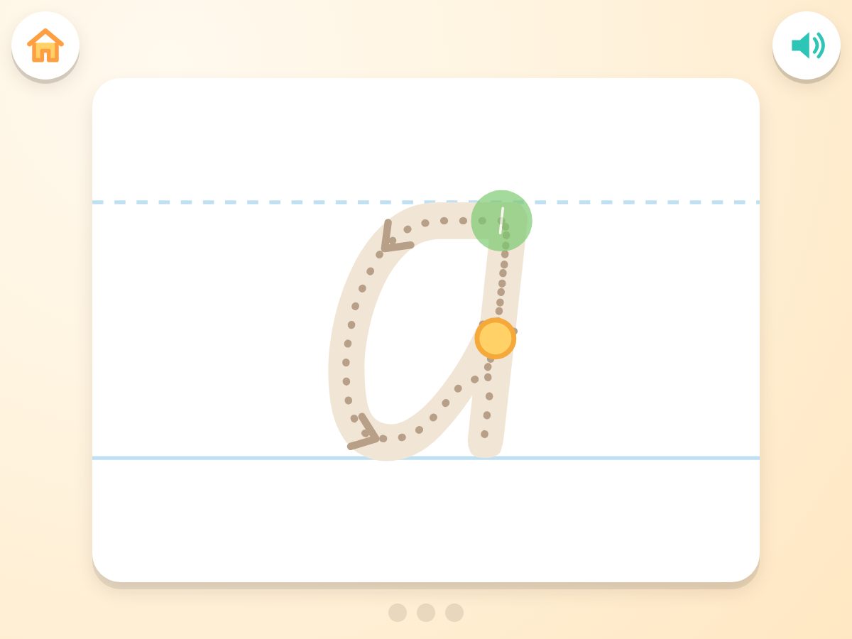 Trace It in Educating Edgar: a big Foundation-style letter on writing lines with a numbered green start dot and dotted arrows showing which way to go.